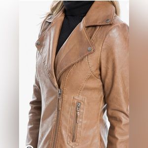 MAX STUDIO cognac faux leather jacket. Pre-owned; size M